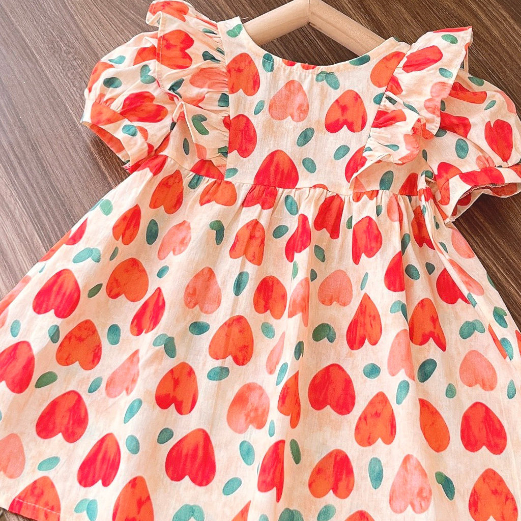 VÁY BÉ GÁI CỘC TAY BÈO VAI - Cotton Thoáng Mát Thấm Hút Mồ Hôi MT1096