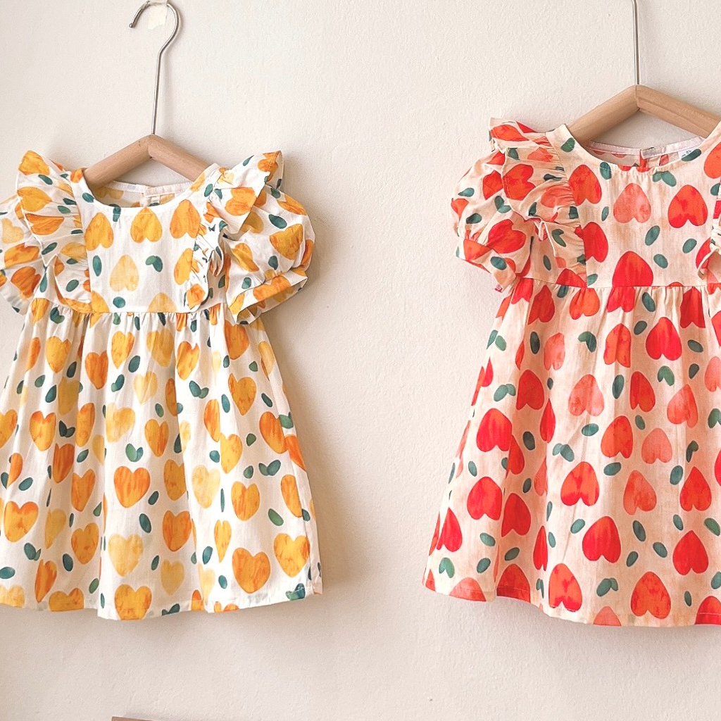 VÁY BÉ GÁI CỘC TAY BÈO VAI - Cotton Thoáng Mát Thấm Hút Mồ Hôi MT1096