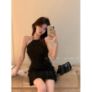 (Sẵn, có ảnh thật) Đầm Yếm Dáng Ngắn Chất Lông Bling Bling Siêu Choáy