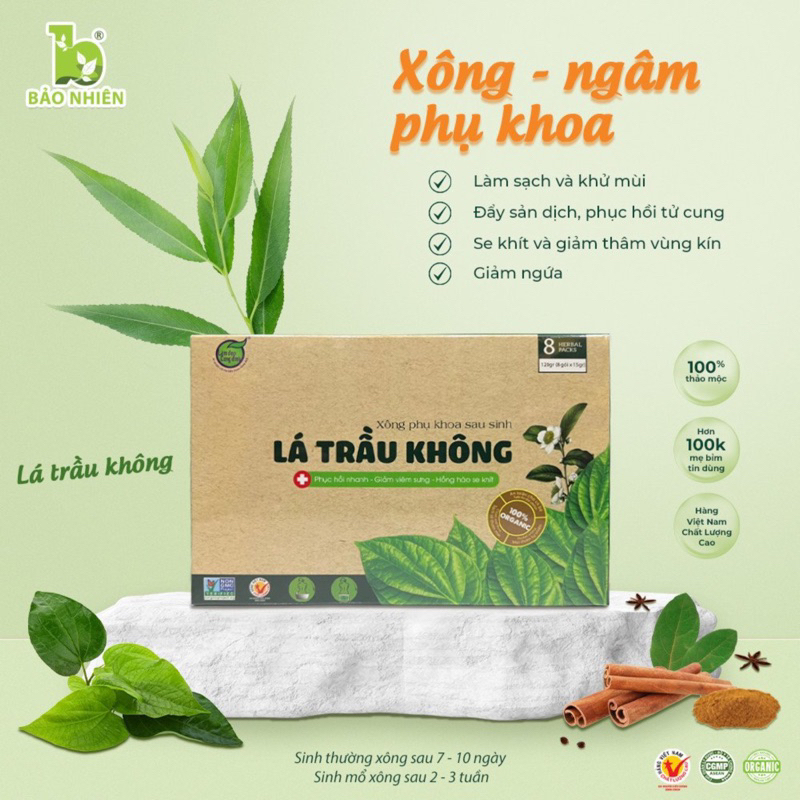 Lá trầu không Xông ngâm phụ khoa Bảo Nhiên - phục hồi vùng kín / Hộp 8 gói BN