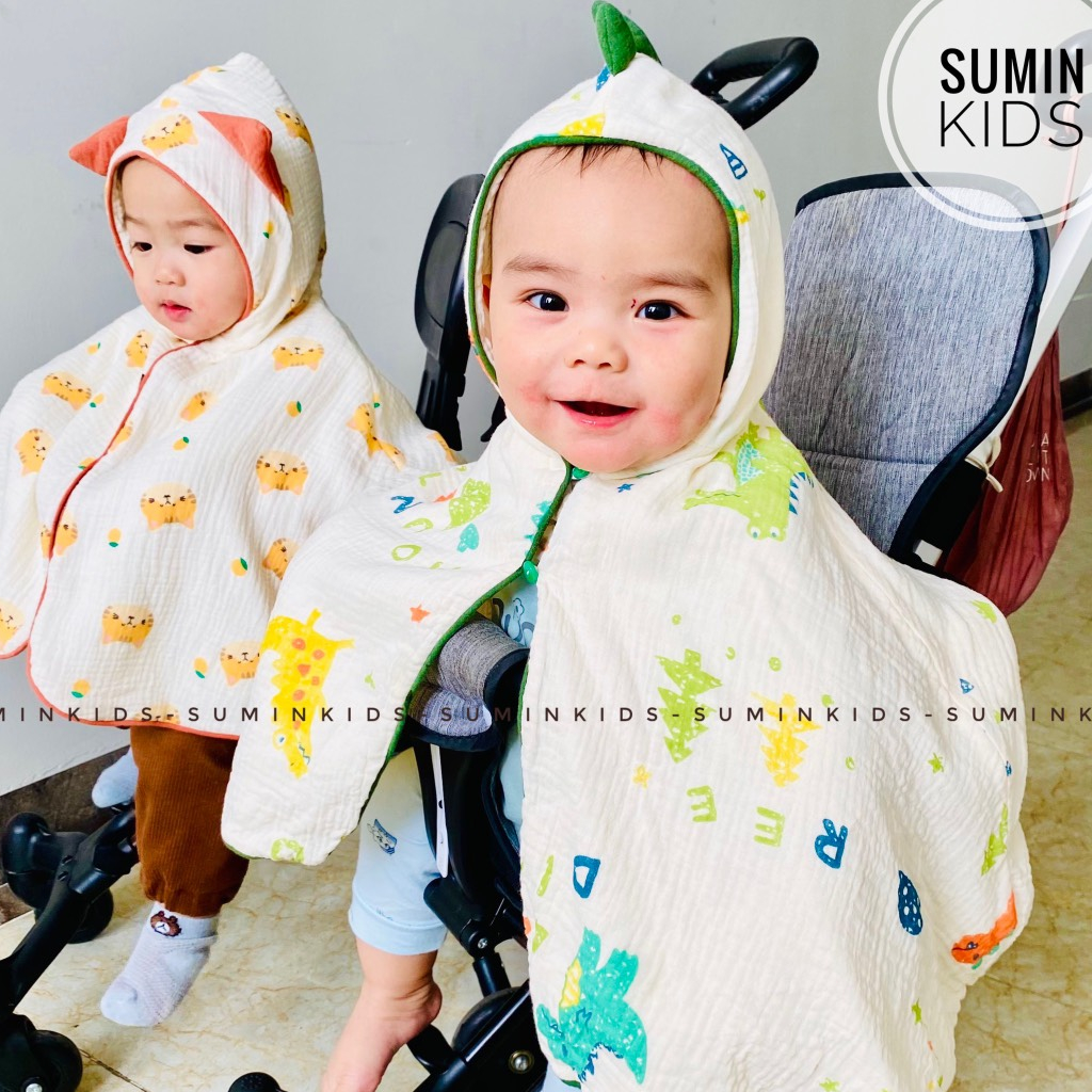 Áo choàng xô Muslin 4 lớp cho bé Sumin, áo khoác chống nắng cho bé