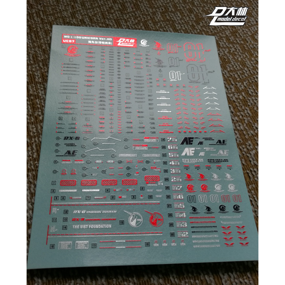 PHỤ KIỆN MÔ HÌNH - DECAL NƯỚC ÁNH KIM CHO GUNDAM MG 1/100 RX-0 UNICORN GUNDAM (UC19)