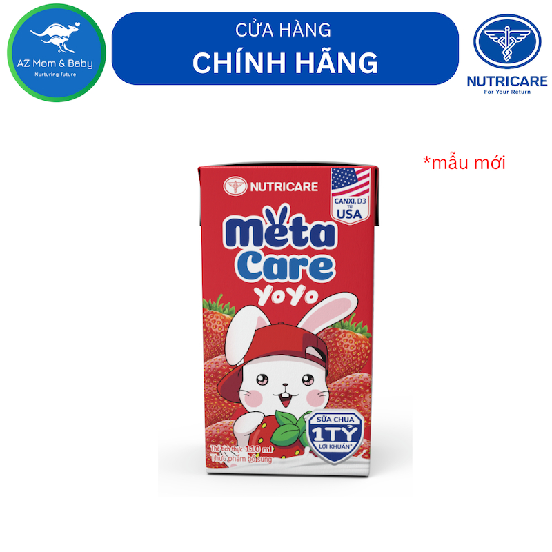 Thùng sữa uống dinh dưỡng vị chua Nutricare Metacare Yoyo Hương dâu (110ml x 48 hộp)