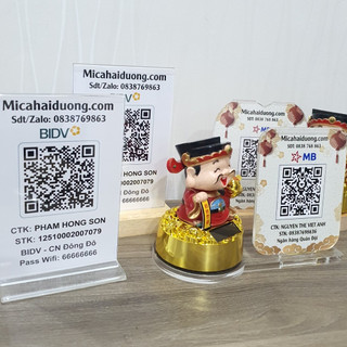 Menu Mã QR CODE để bàn bằng mica. Menu mèo thần tài. ông thần tài gật đầu.