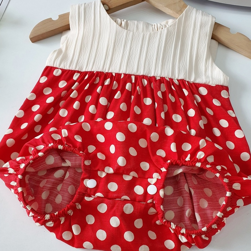 Set bodysuit cho bé gái sơ sinh kèm nơ MINTSCLOSET Mint's Closet body đỏ 2 dây chấm bi bé gái 1 2 tuổi - BS6124