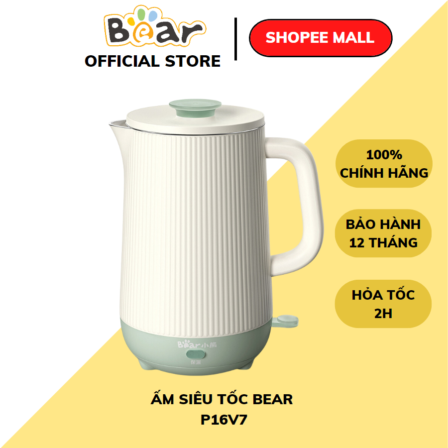 Ấm siêu tốc 1.6L Bear bình đun siêu tốc lõi inox cao cấp công tắc tự ngắt có đèn báo hiệu Gia dụng Bear Tuli Mart