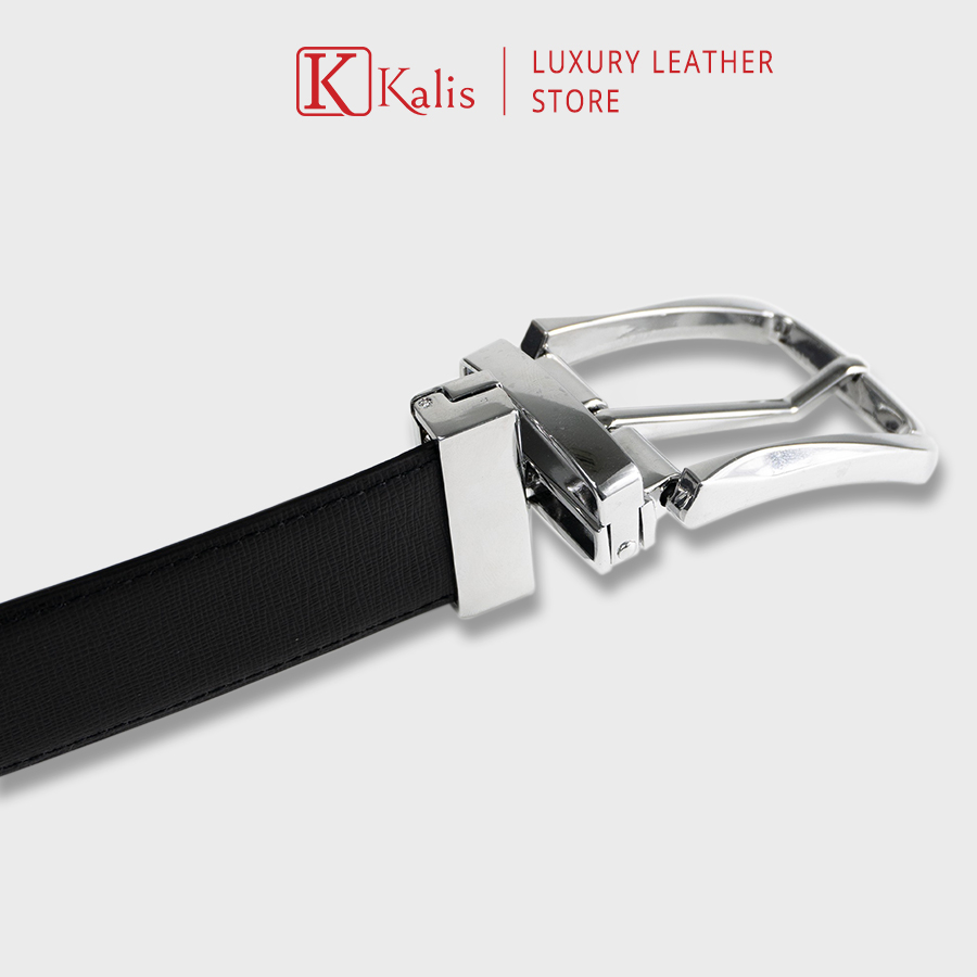 Nịt nam xoay hai mặt da bò thật cao cấp hàng hiệu KALIS BCSS1401 Dây nịt nịch da thật quần tây âu nam 2 mặt xoay 360