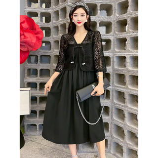 Set Bigsize Nữ Mập Fashion Sét Áo Khoác Đầm Bigsize  Đầm Đen Kết Hợp Áo Khoác Ren Đủ Size 50-90kg  DA0024