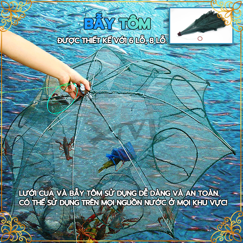 Lưới Bát Quái Bắt Cá, Lồng Đánh Bắt Tôm Cua Cá 6 - 8 Cửa,Lươn, Trạch, Tôm, Tôm Cua...Lồng Ô, Lồng Bát Quái