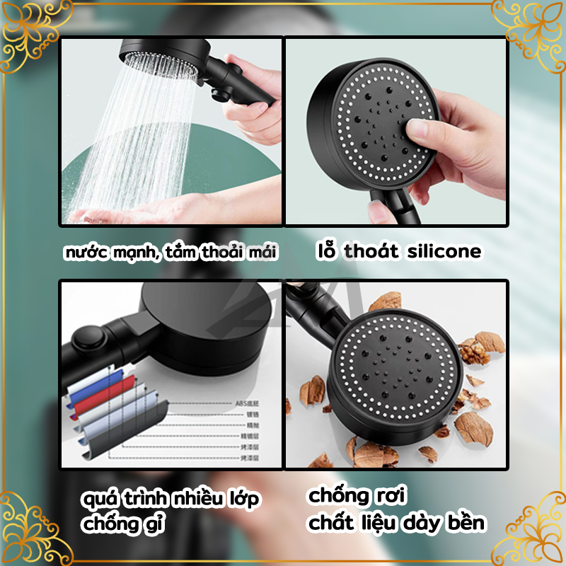 Vòi Sen Tăng Áp, Cao Cấp Không Gỉ,Vòi Hoa Sen Siêu Mạnh,Tiết Kiệm Nước Thông Minh