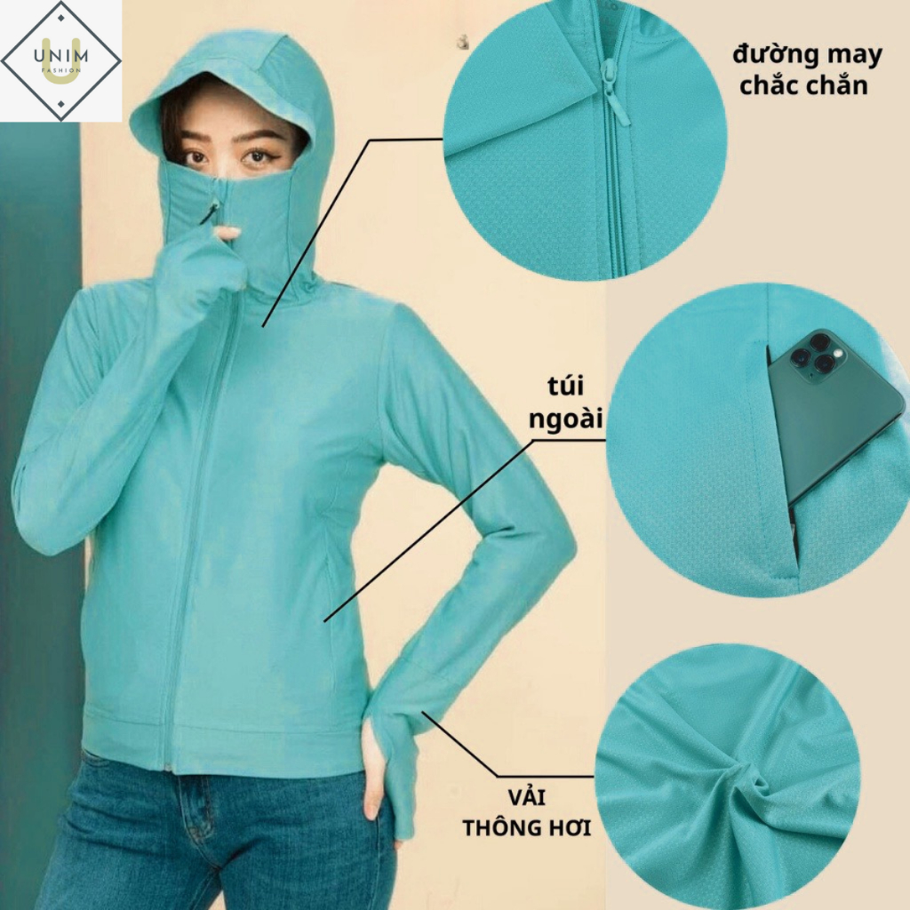 Áo Chống Nắng Nữ Unim Store Thiết Kế Khóa Kéo Chùm Mũi Vải Thông Hơi Mát Tránh Tia UV Nhiều Màu - CN02