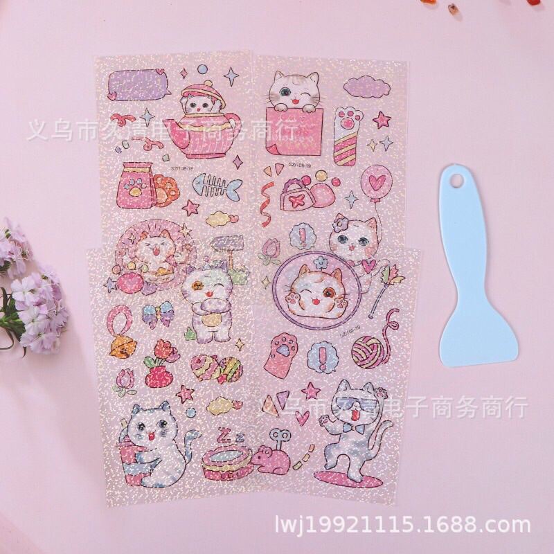 Sét 4 tấm sticker hình dán lấp lánh DIY kèm xẻng trang trí sách vở bình nước…