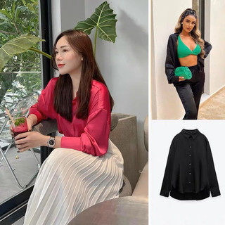 Áo lụa mỏng nhiều màu xuất dư cho nữ, Áo sơ mi lụa basic xuất dư ZR