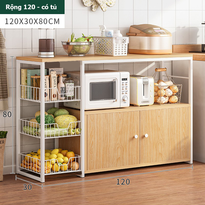 Kệ lò vi sóng mặt gỗ MDF, khung sắt sơn tĩnh điện đa ngăn