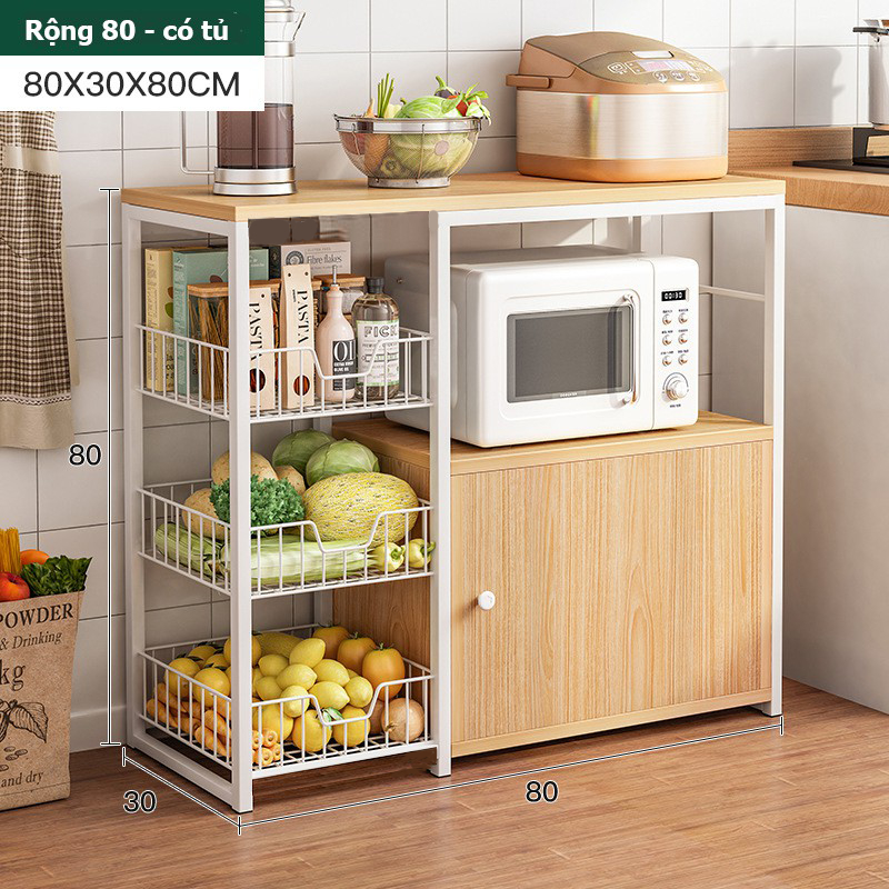 Kệ lò vi sóng mặt gỗ MDF, khung sắt sơn tĩnh điện đa ngăn