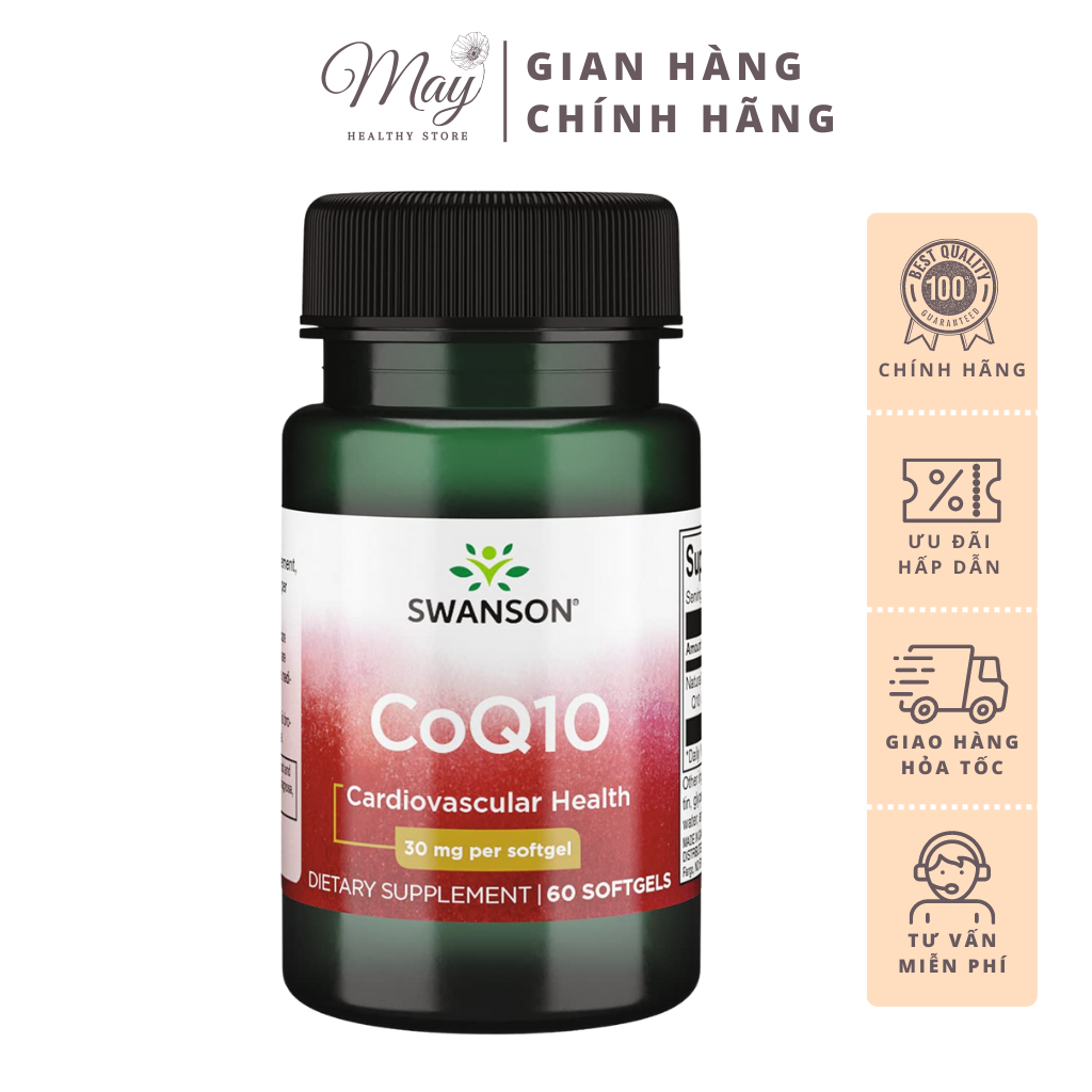 Viên Uống Swanson CoQ10 30mg Hỗ Trợ Sức Khỏe Tim Mạch (60 Viên/Lọ)