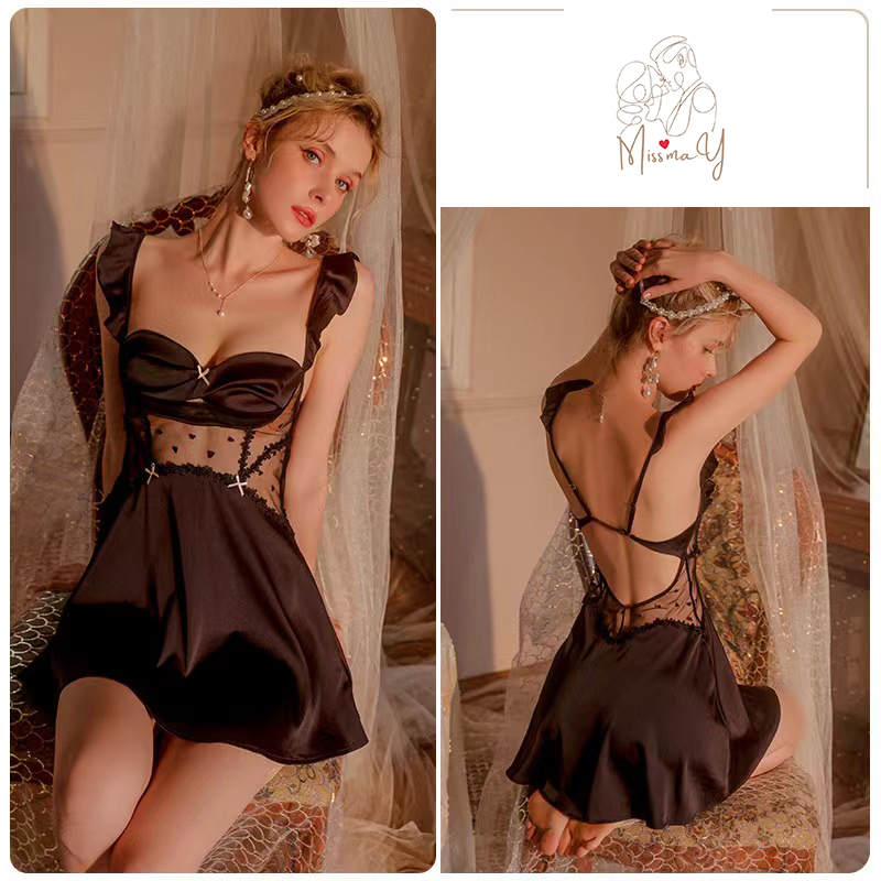 váy ngủ lụa phối ren cao cấp đồ ngủ sexy nữ gợi cảm quyến rũ Váy ngủ sexy thiết kế hở lưng, vải lụa cao cấp Đầm mặc nhà