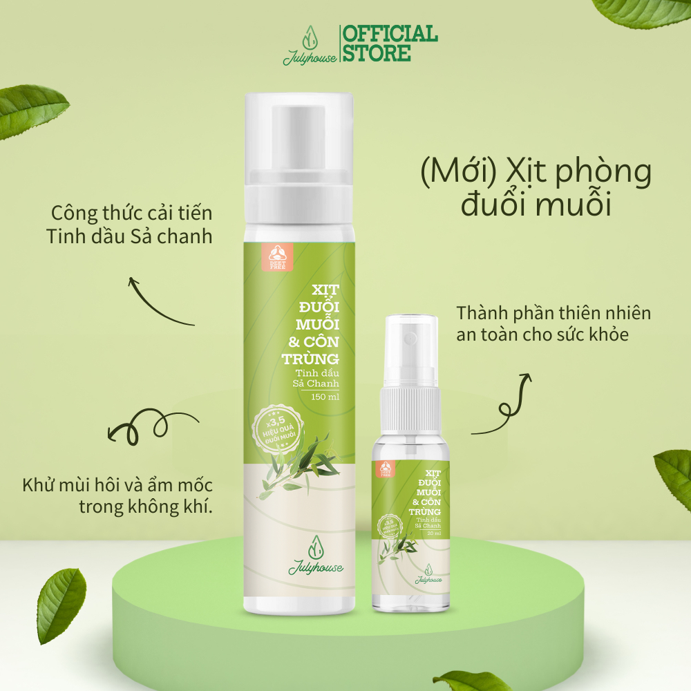 (Mới) Xịt phòng đuổi muỗi Julyhouse  20ml/150m công thức cải tiến mới tinh dầu sả chanh