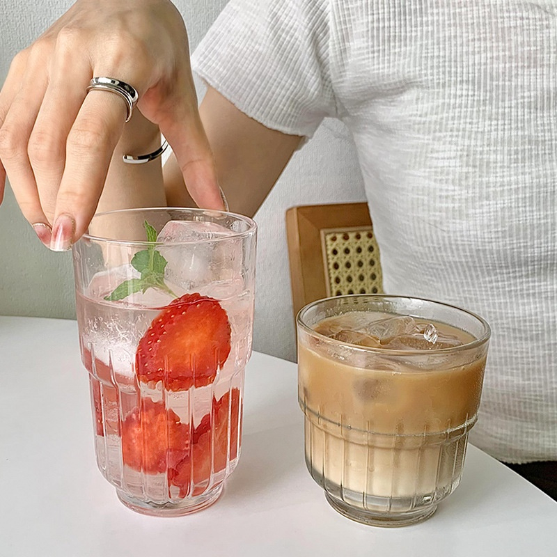6 Ly thủy tinh chịu nhiệt 2 tầng khía đáy uống cà phê, soda, nước ép