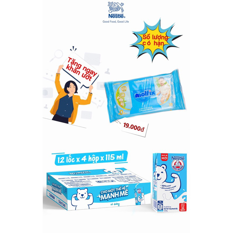 Thùng 48 hộp sữa Nestle gấu có đường 48*115ml