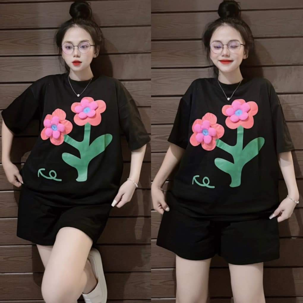 Set Đùi Cotton Áo Thêu hoa Nổi Bigsize Mặc Nhà 4 Màu