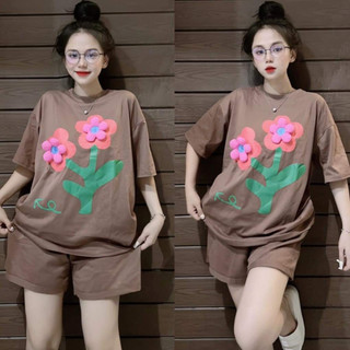 Set đùi cotton áo thêu hoa nổi bigsize mặc nhà 4 màu