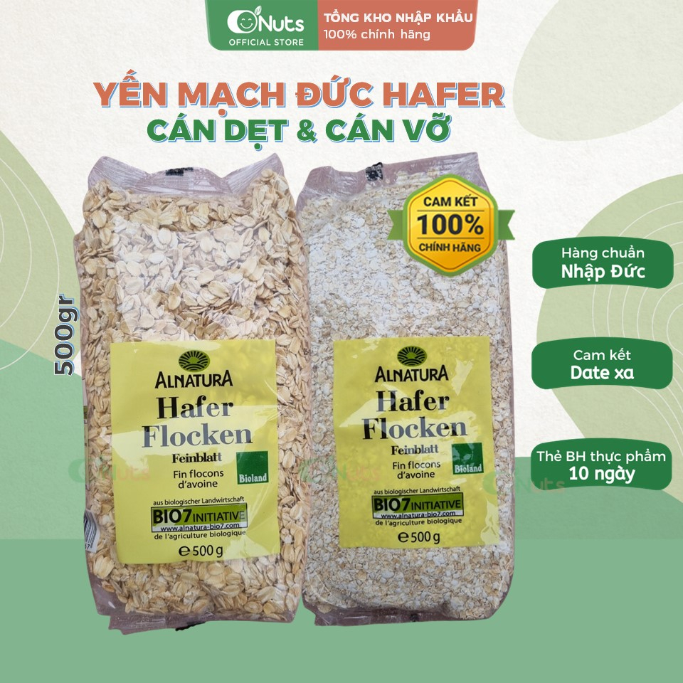 Yến Mạch Đức Hafer Flocken 500g: Cán Vỡ và Cán dẹt – Yến mạch nguyên chất cho người tiểu đường, ăn kiêng, giảm cân
