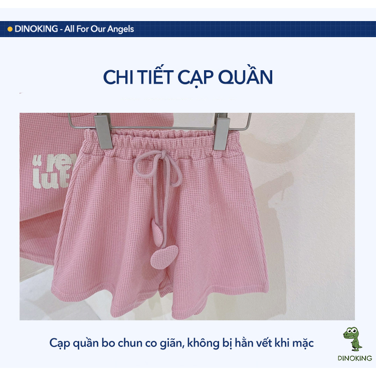 Bộ cộc tay bé gái DINOKING Set đồ áo thun khoét nách + quần short phong cách Hàn Quốc chất thun co giãn thoáng mát DB34