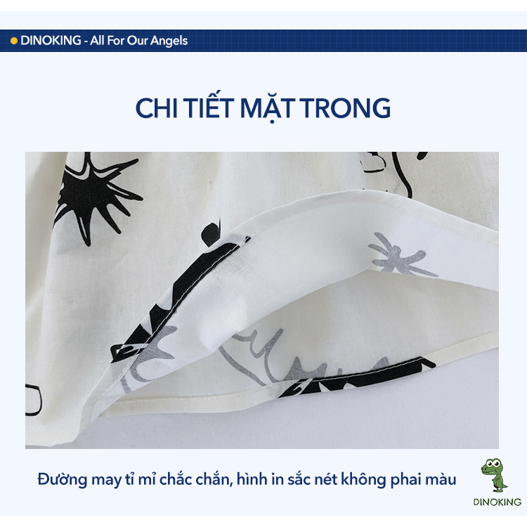 Bộ đồ đi biển bé gái DINOKING Set áo baby doll tay bồng + quần short họa tiết cá tính chất lanh cotton mềm mịn DB36