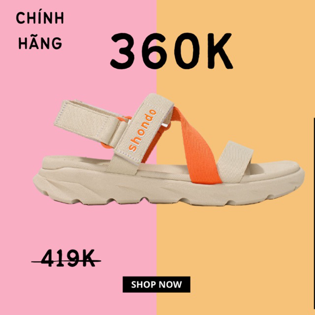 Giày Sandals Nam Nữ Shondo F6 Ombre Sport Đế Be Phối Quai Cam F6S2580