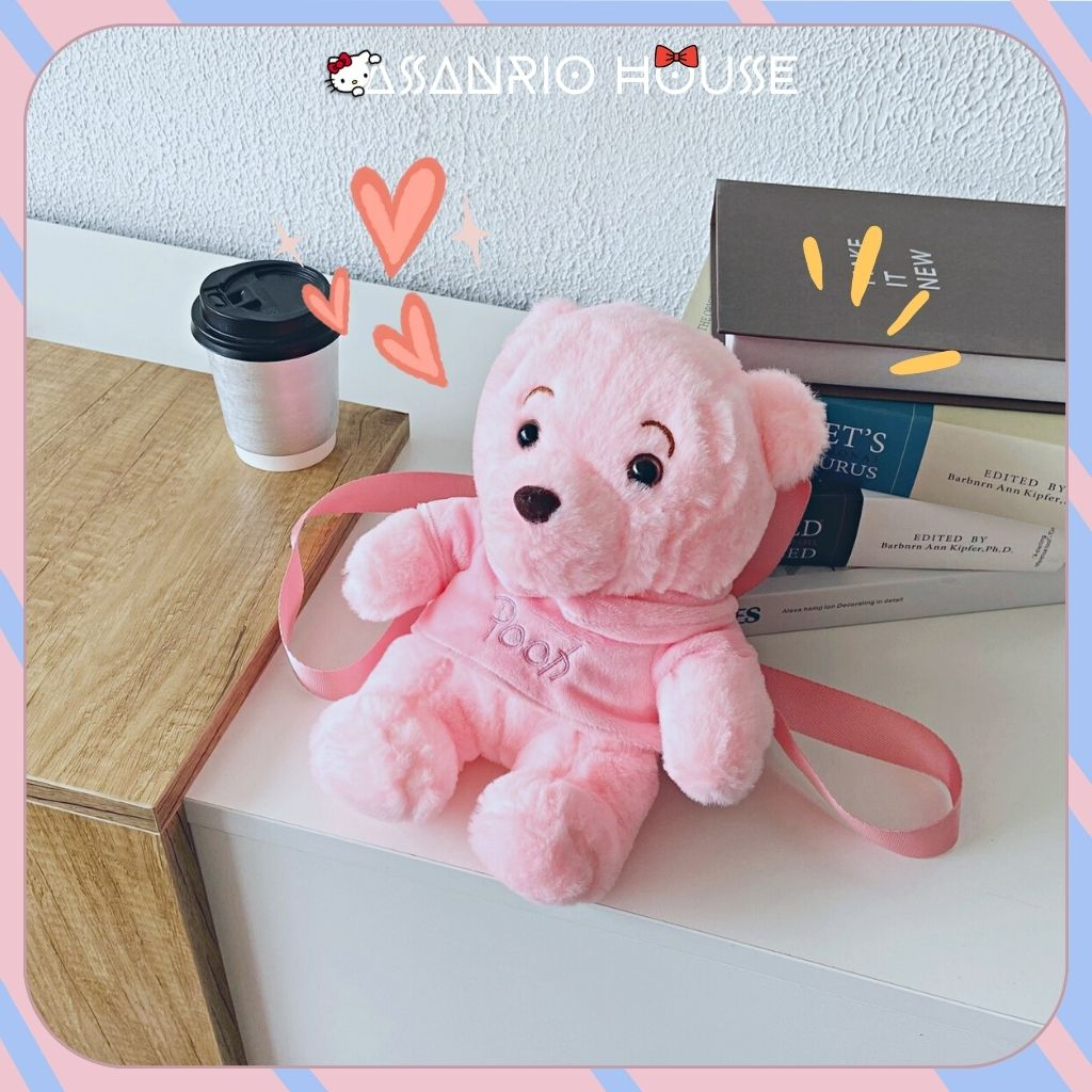 Balo Gấu Pooh Hồng Nhồi Bông Siêu Đáng Yêu, Balo Gấu Bông Thời Trang Lolita - Túi Gấu Bông ASANRIO HOUSE
