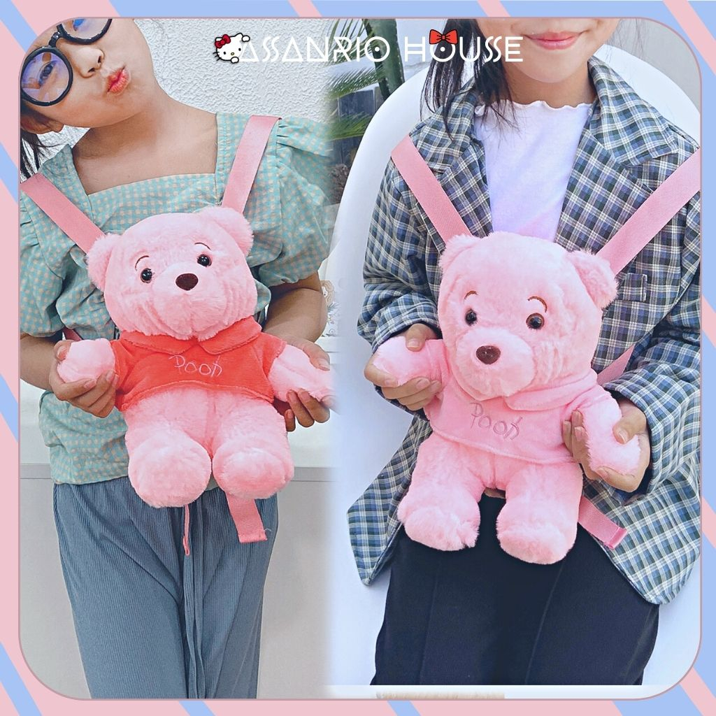 Balo Gấu Pooh Hồng Nhồi Bông Siêu Đáng Yêu, Balo Gấu Bông Thời Trang Lolita - Túi Gấu Bông ASANRIO HOUSE