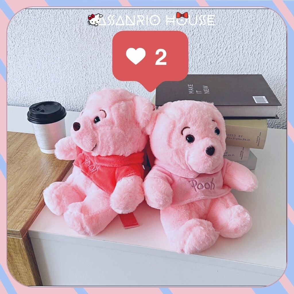 Balo Gấu Pooh Hồng Nhồi Bông Siêu Đáng Yêu, Balo Gấu Bông Thời Trang Lolita - Túi Gấu Bông ASANRIO HOUSE