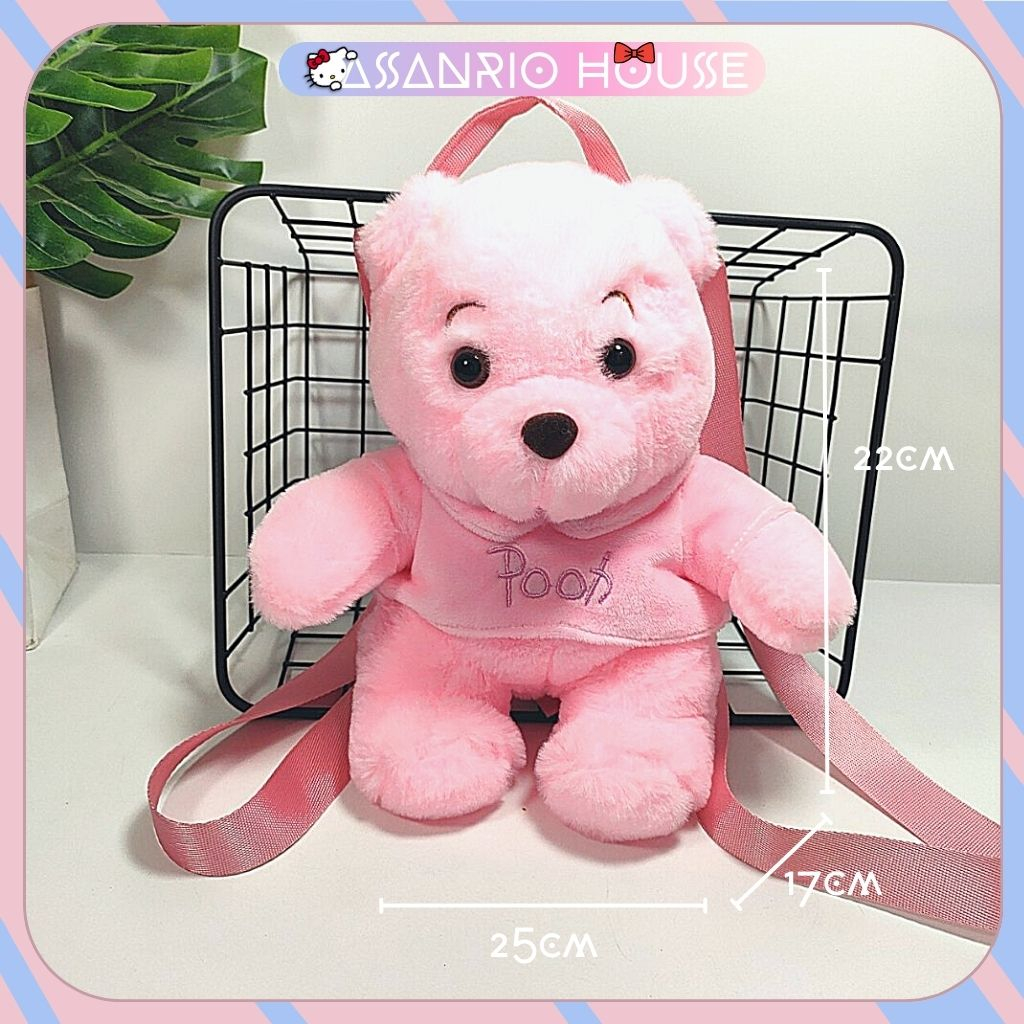 Balo Gấu Pooh Hồng Nhồi Bông Siêu Đáng Yêu, Balo Gấu Bông Thời Trang Lolita - Túi Gấu Bông ASANRIO HOUSE
