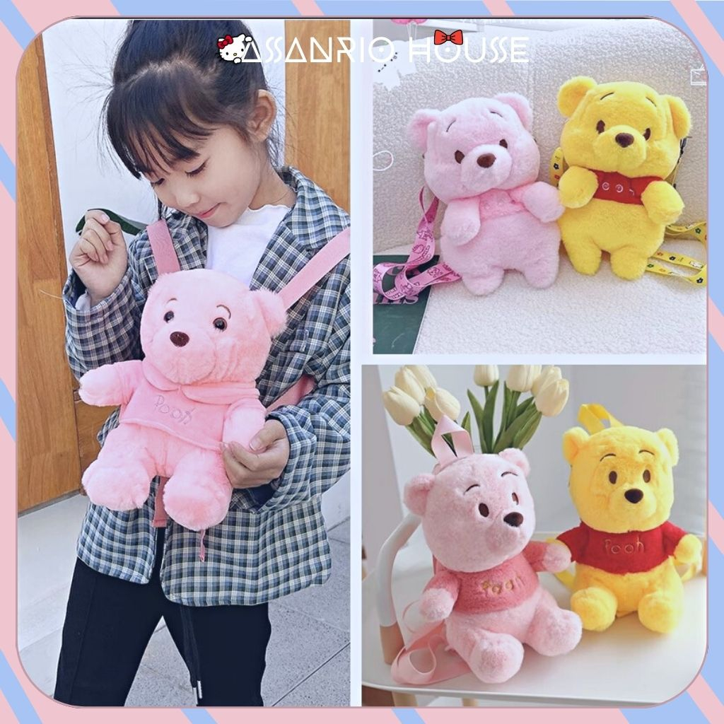 Balo Gấu Pooh Hồng Nhồi Bông Siêu Đáng Yêu, Balo Gấu Bông Thời Trang Lolita - Túi Gấu Bông ASANRIO HOUSE