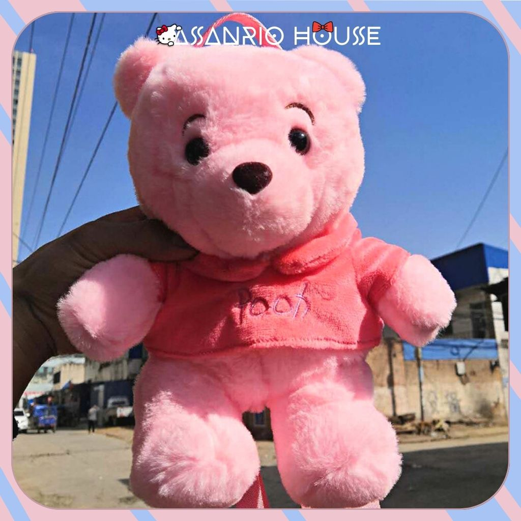 Balo Gấu Pooh Hồng Nhồi Bông Siêu Đáng Yêu, Balo Gấu Bông Thời Trang Lolita - Túi Gấu Bông ASANRIO HOUSE