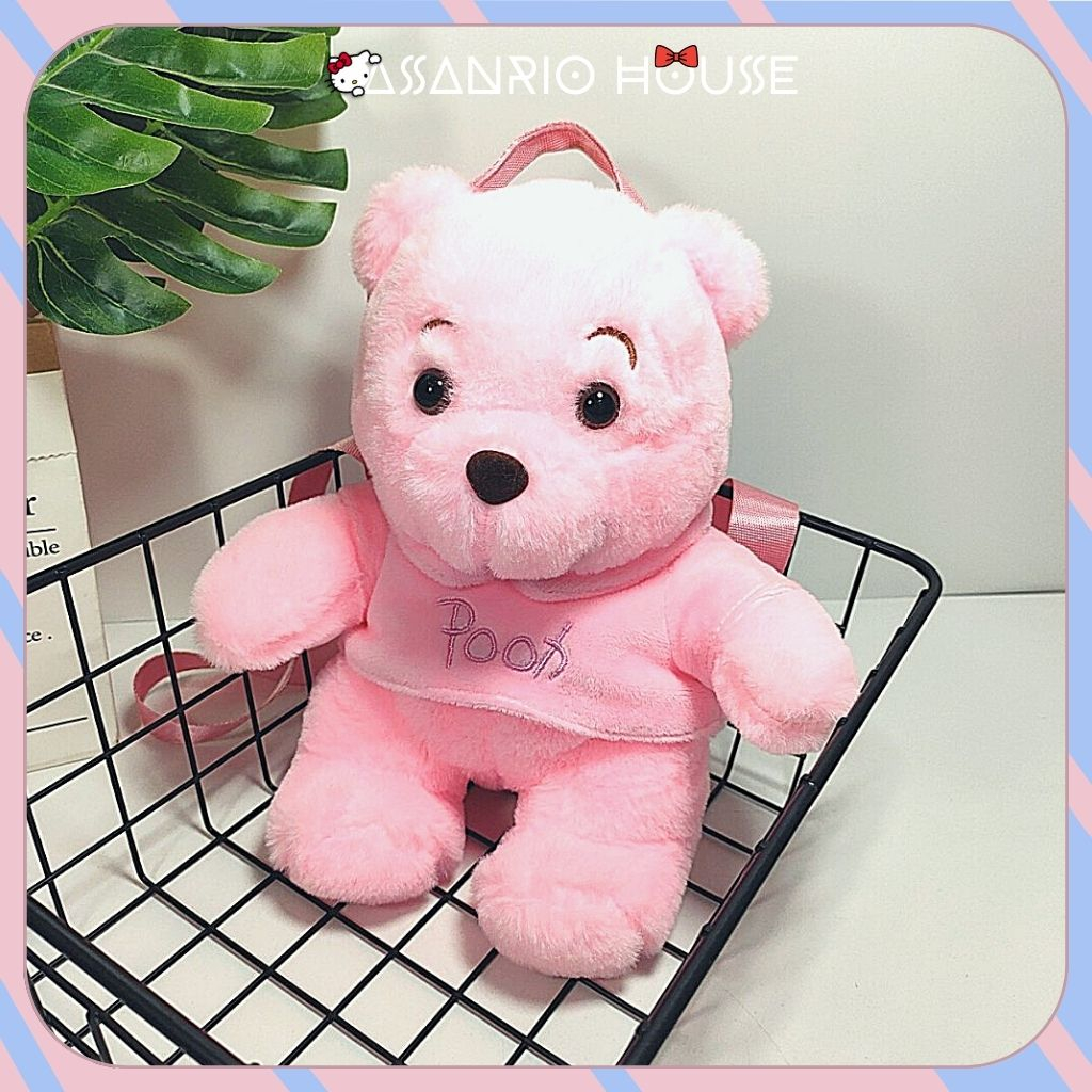 Balo Gấu Pooh Hồng Nhồi Bông Siêu Đáng Yêu, Balo Gấu Bông Thời Trang Lolita - Túi Gấu Bông ASANRIO HOUSE