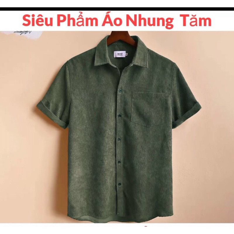 Áo sơ mi nhung tay ngắn from chuẩn đẹp 2 size L và XL Mẫu Hót