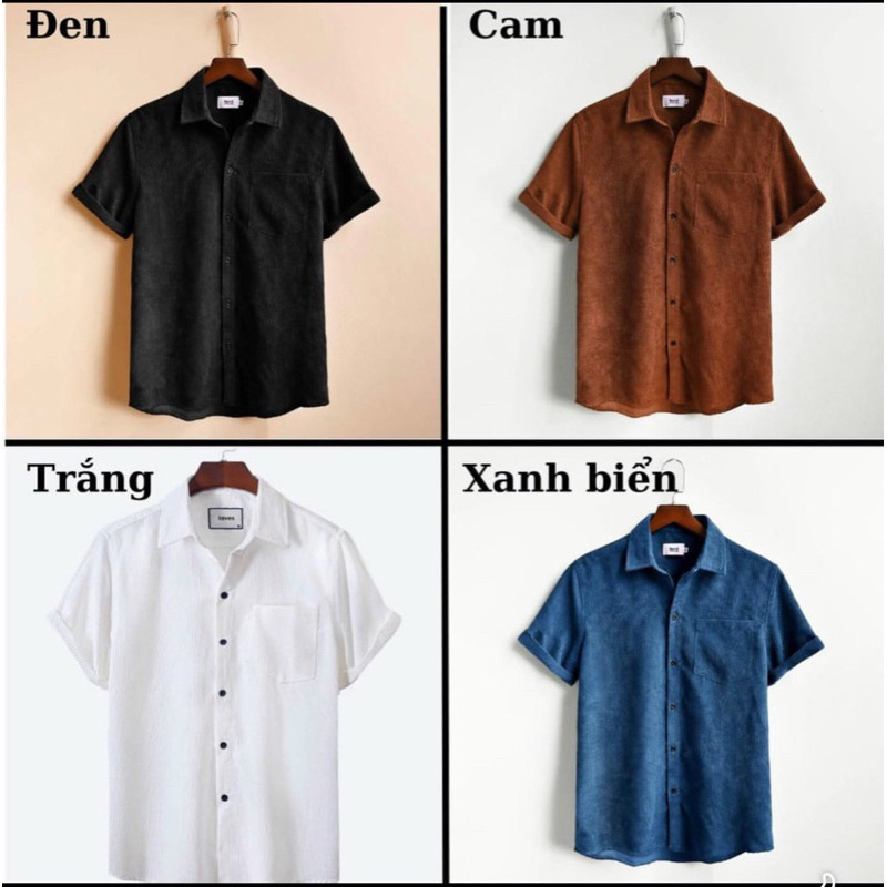 Áo sơ mi nhung tay ngắn from chuẩn đẹp 2 size L và XL Mẫu Hót