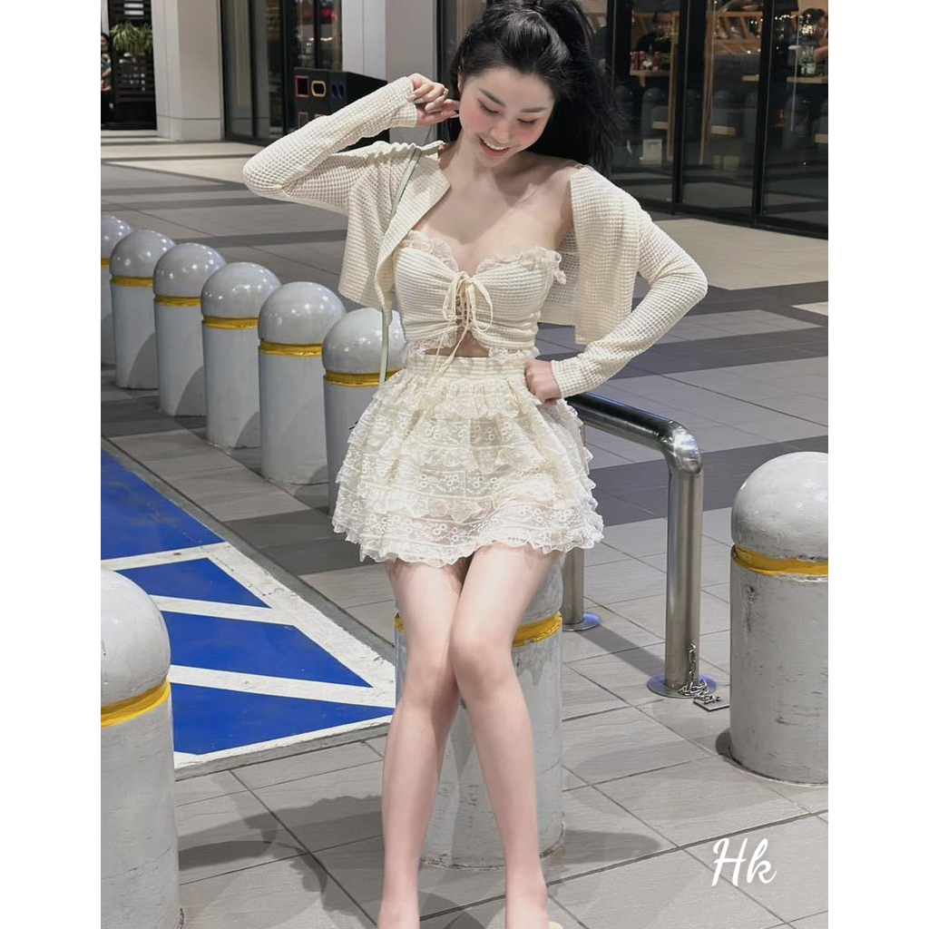 Set 3 món áo khoác - áo quây - chân váy ren dành cho nữ cute đi chơi đi hẹn hò - Thời Trang Bảo Trang - Hk70