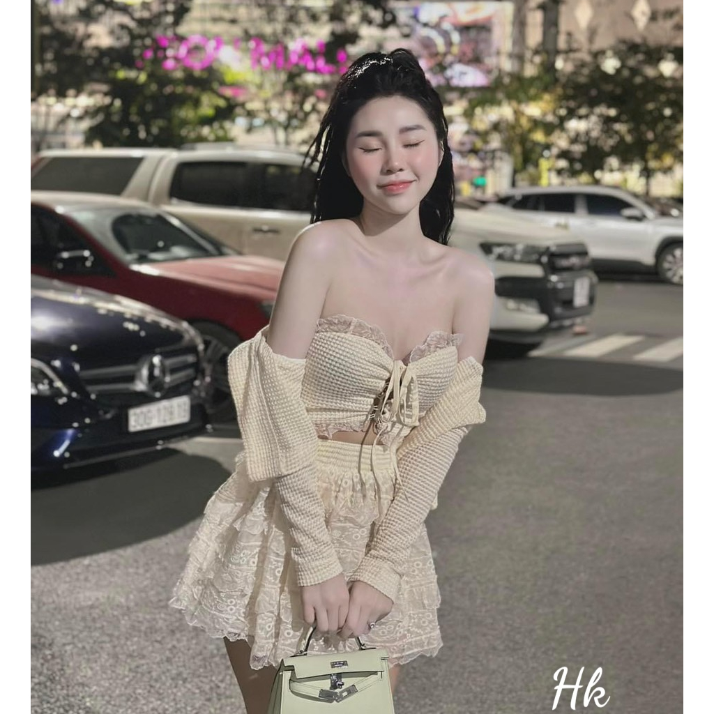 Set 3 món áo khoác - áo quây - chân váy ren dành cho nữ cute đi chơi đi hẹn hò - Thời Trang Bảo Trang - Hk70
