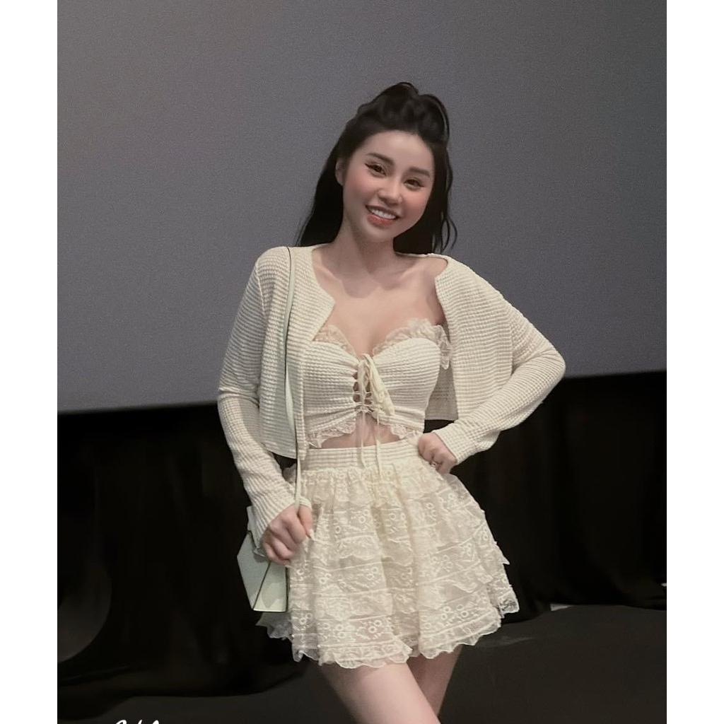 Set 3 món áo khoác - áo quây - chân váy ren dành cho nữ cute đi chơi đi hẹn hò - Thời Trang Bảo Trang - Hk70