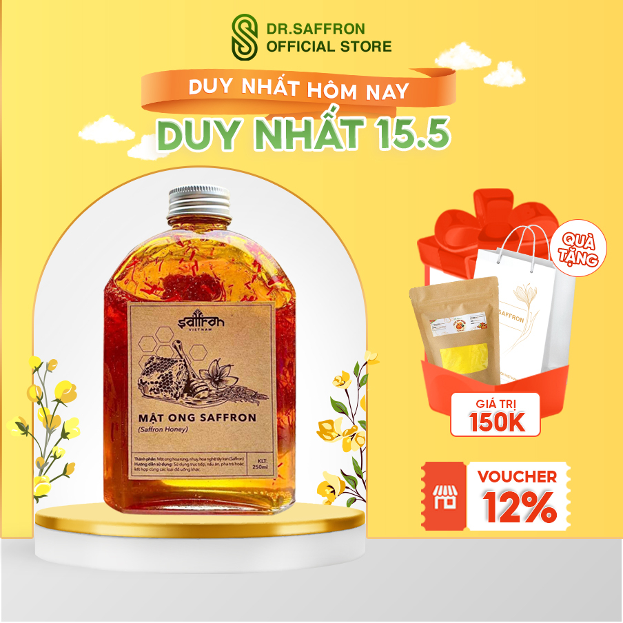 Mật ong Saffron Nhụy Hoa Nghệ Tây Saffron Việt Nam Chai Thủy Tinh 335g