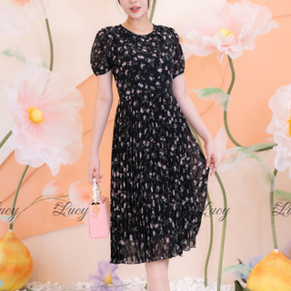 Đầm xoè Fiorella 7949 xếp ly voan hoa giá tốt váy Lucy