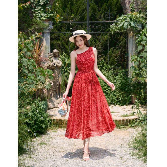 Đầm maxi hoa lệch vai tặng kèm dây thắt lưng Orchid - AHB9X181
