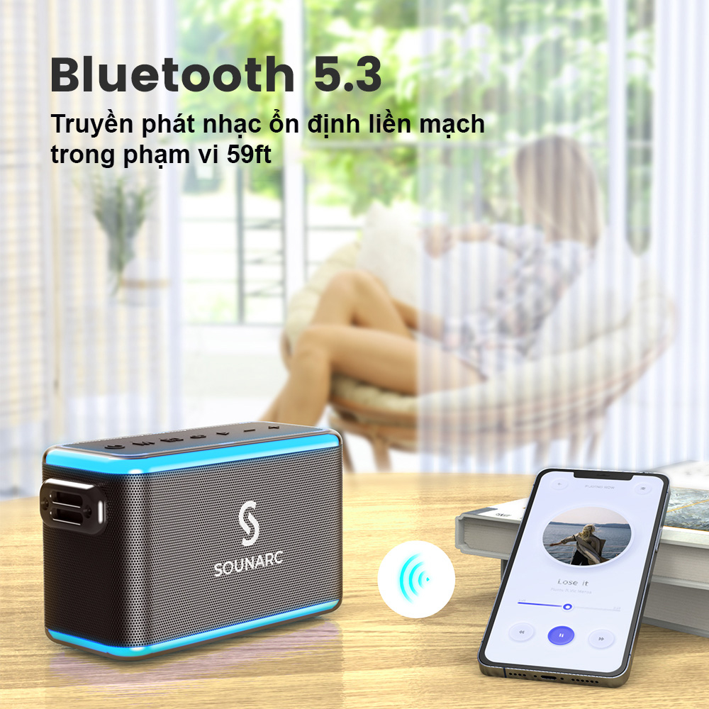 Loa Karaoke Bluetooth 5.3 Sounarc A1 + 2 Micro Không Dây Hát Karaoke, Công Suất 80W, Chống Nước IPX6 - Chính hãng