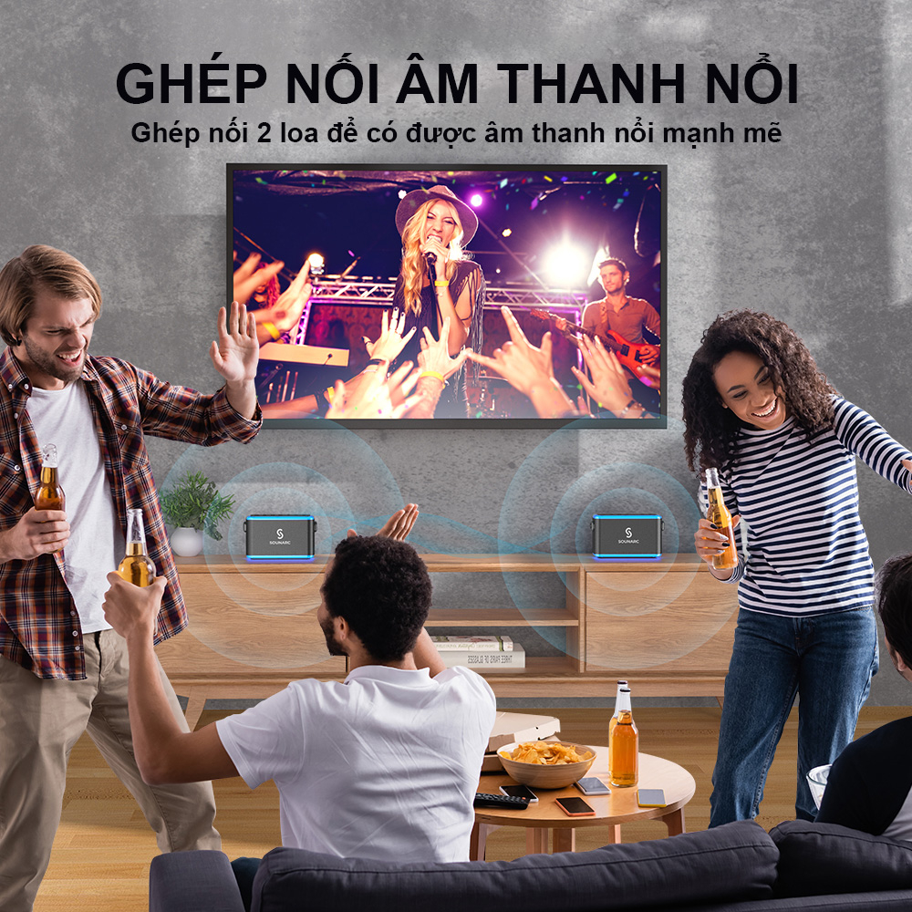 Loa Karaoke Bluetooth 5.3 Sounarc A1 + 2 Micro Không Dây Hát Karaoke, Công Suất 80W, Chống Nước IPX6 - Chính hãng