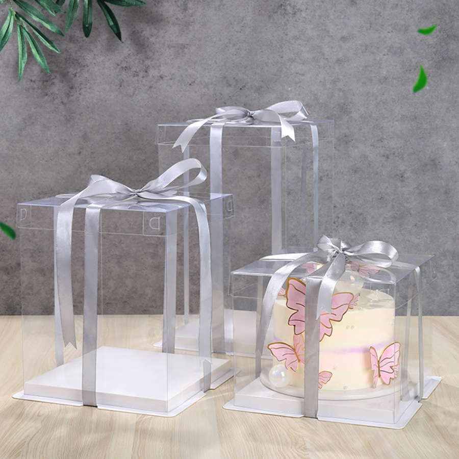 Hộp Đựng Bánh Kem SET 5 Hộp Mica Gato Sinh Nhật 8 Inches Hình Vuông Đáy 26x26 CM 1 2 3 Tầng Trang Trí Bánh Trong Suốt