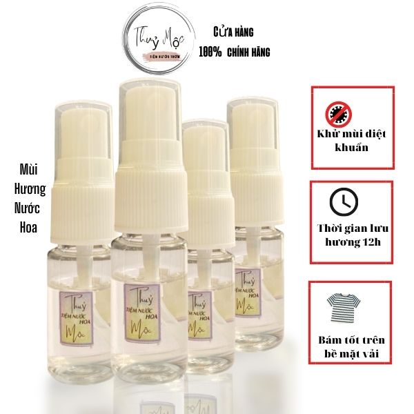 Xịt thơm quần áo Thuỷ Mộc triết xuất mùi hương nước hoa dịu dàng tươi mát đậu mùi lâu chai test 10ml