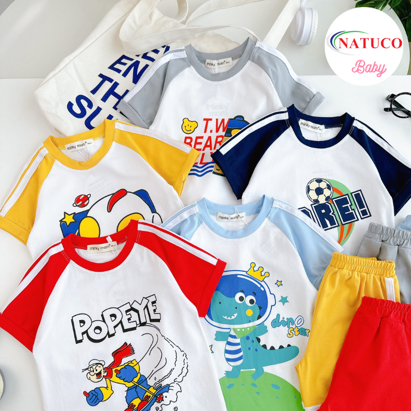 [Bé 0-8 tuổi] Bộ Cộc Tay Minky Mom Vải Cotton Mặc Hè Cho Bé Trai, Bé Gái 8-27kg, Thiết Kế Áo Raglan, Quần Bo-TN-IN171